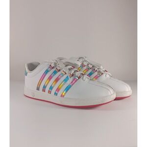 K Swiss Classic Varsity Low White Rainbow Stripe Shoes Teens Size 7 83343-172